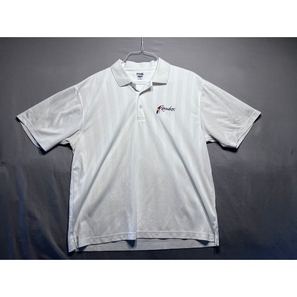 Ping Collection Mens XL White Shadow Stripe Performance Golf Polo Rainmakers